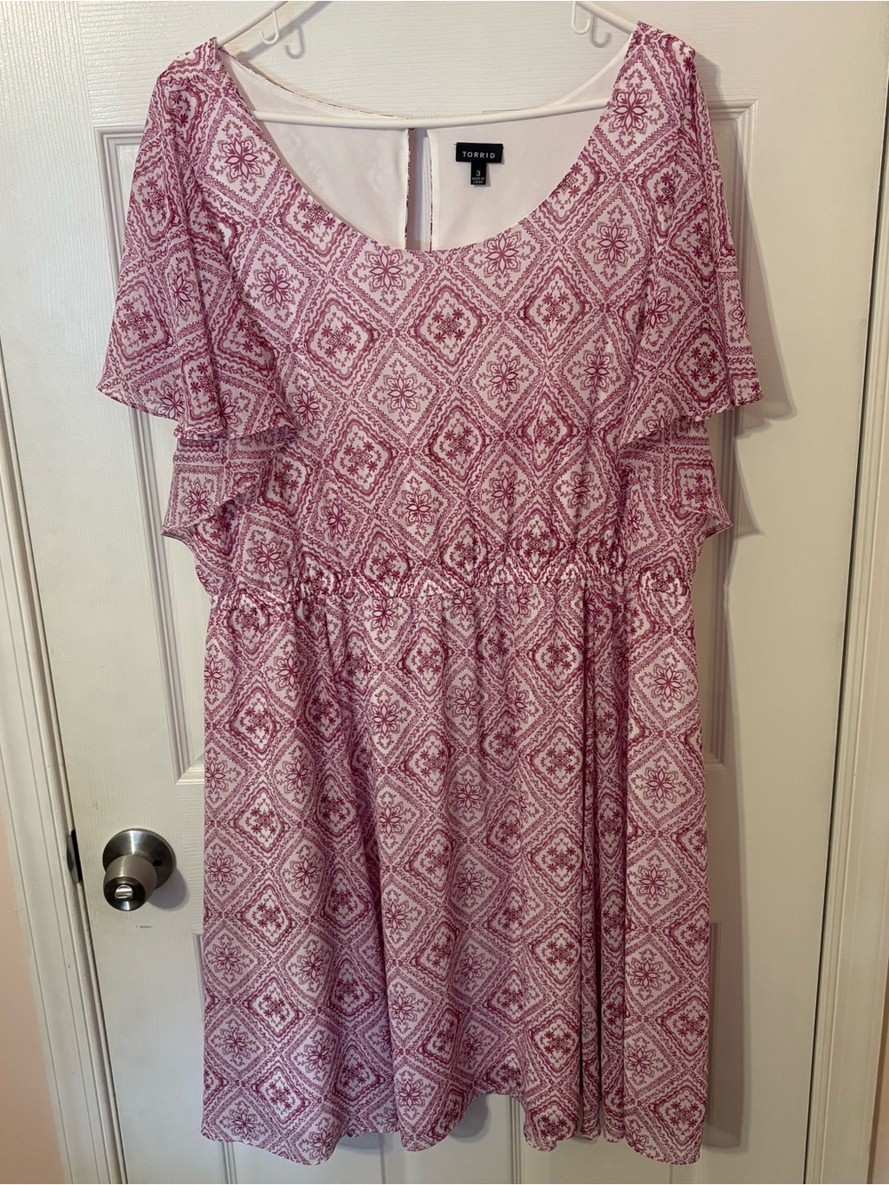 Torrid Light Purple & White Printed Ruffle Sleeve Dress